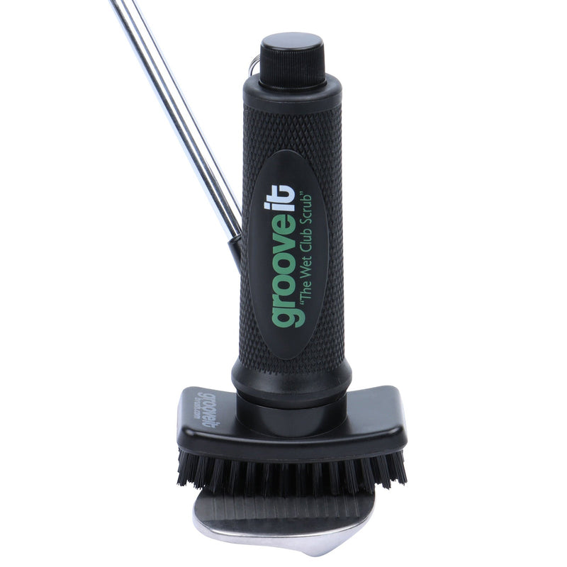 Black scrubber with bristles and 'groove it' branding on a white background - Grooveit Brush – "The Wet Club Scrub" - Grooveit "The Wet Club Scrub" - #golf_club_cleaner# - #golf_club_brush# - #golf_brush# - #grooveit# - #groove_it_brush# - #grooveit_brush# - #groove_cleaner# - #golf_club_cleaning_brush# - #go